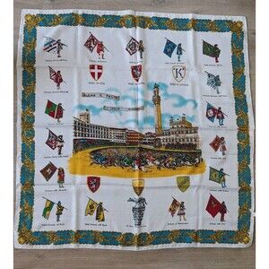 Vintage SIENA il PALIO Medieval Horse Race Scene Scarf - 30"x30"Made in Italy